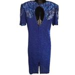 NOS Stenay Vtg 90s Beaded Sequin 100% Silk Dress Sz 6 Blue Art Deco Photo 2