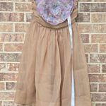 Cynthia Rowley Camel strapless organza dress with white 3D flower Size 6 Photo 2