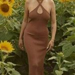 Dissh NWT Toni Maxi in Mocha Brown Ribbed Knit Keyhole Halter Dress AU XS / US 2 Photo 0