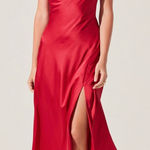 ASTR The Label Gaia Red Satin Slip Dress Midi Thigh Slit Size XS Photo 0