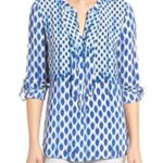 Nic+Zoe  Blue Falling Dots Blouse Long Sleeve Tie Women’s Size Medium Viscose Photo 0