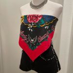 American Vintage VTG "Always a Lady" Black & Red Multicolor Rose Floral Print Bandana Crop Top Photo 11