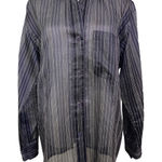 Ellen Tracy  Navy Sheer Striped Button Down Blouse Women’s 8 Evening Party Photo 0