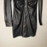 Vintage Havana Black Leather Ruched Shirt Dress Long Sleeve Women’s Size Small Photo 4