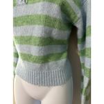 Little Lies Anthropologie Striped Collared Button Up Crop Sweater Knit Size S Blue Photo 3