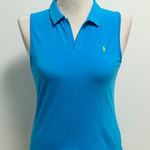 Ralph Lauren Sport Carib Caribbean Blue Split V Neck Sleeveless Collar Polo Top Size L Photo 0