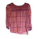 Madewell Silk Blouse Red Blue Plaid Geometric Print Boho Top Size S Photo 1