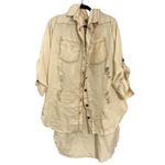 Thrill Jeans Cream Thrashed Grunge Distressed Shirt Jacket Shacket Raw Hem 3X Photo 2
