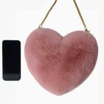Heart Design Chain Fluffy Shoulder Bag, Crossbody Bag, Cute Zipper Purse Pink Photo 1