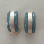 None Clip on vintage style half hoop chunky blue silver gemstone earrings Photo 5