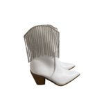 Berness Cow Girl Boots Size 5.5 Pointed Toe Block Heel Rhinestone Fringe White Photo 2