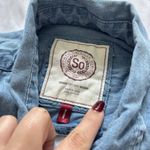 SO  Womens Medium Jrs Denim Shirt Dress Blue Chambray Sleeveless Button Up Y2K Photo 1