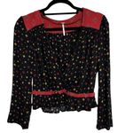 Free People Where We Roam Black and Red Printed Cropped Blouse - Size S Photo 2