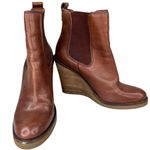 Lucky Brand  Fedora Brown Leather Wedge Ankle Boots Booties 6.5 Photo 9