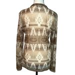 LRL Lauren Jeans Company Neutral Tones Aztec Ruffle Front Semi Sheer Top Size XL Tan Photo 3