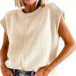 Solid Knitted Pullover Top, Casual Crew Neck Cap Sleeve Sweater Tank Top/Vest Photo 0