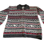 BASH Full Zip Knit Sweater Jacket L Nordic Fair Isle Pattern Gray Red Wool Blend Size L Photo 0