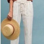 Anthropologie Seashore Striped Linen Blend Pants Size XS White Blue Drawstring Photo 0