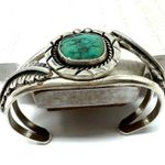 Southwestern sterling silver and green turquoise cuff bracelet, 32.9g Photo 6