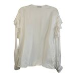 Sandro  Ruffle Long Sleeve Blouse Snap Neck Cupro White Modest Photo 11