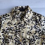 BCBG Maxazria Satin Gold & Black Printed Short Sleeve Button Down Shirt XS Photo 1