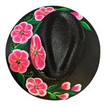 HAT MEXICAN Artisanal Hand Painted Fedora Floral Sombrero Panama Bohemian Black Photo 1