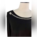 Slim Factor by Investments Women’s Large Black Jersey Silver Chain Top, Pull On Photo 6