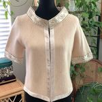 Vintage 50s/60s Robinson’s British Colony Cream Knit Cropped Hostess Sweater Size M Photo 0