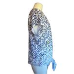 Chico's Chico’s Patterned Knit Top Tie Waist White Blue Yellow 2 L Large Photo 5