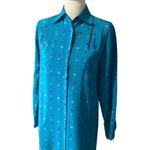 Vintage 100%Silk Midi Shirtdress‎ Women 4 Blue Geometric Shapes Print Retro Photo 5