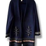 Chico's  Cardigan Sweater Embellished Elektra Long Duster Women's Size 3 XL Navy Photo 0