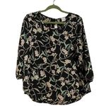 Kaileigh Kaleigh Black Floral Quarter Length Sleeve Blouse Sz M Photo 0