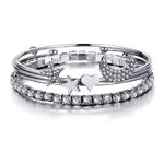 Boutique Silver Bangle Bracelet Set Crystal Star Moon Heart Charm Stackable Jewelry Photo 1
