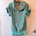 Vintage blue terry cloth hoodie medium short sleeve long Y2K gray 90s aqua Blue Photo 2