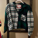 American Eagle Plaid Cropped Button Up Lounge Top Photo 0