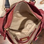 Iacucci Italian Pebbled Leather Suede Satchel Handbag Red Oxblood Blue Handles Photo 10
