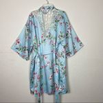 Apt. 9  Light Blue Floral Lace Satin Kimono Sleeve Robe Photo 1