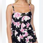 ISLAND ESCAPE Triple Tier Bandeau Tankini Top sz 6 Black Pink Swimwear NWT Photo 0