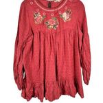 Solitaire  Dark Salmon Pink Floral Embroidered Loose Fit Top Small Photo 0