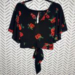 EXPRESS Floral Open Back Short Sleeve Tie Waist Blouse Red Black Size Small Photo 1