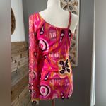 INC International Concepts Vibrant Pink yellow one long sleeve mini dress Size M Photo 2