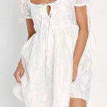 Lulus NWT  XL Exceptionally Angelic White Floral Puff Sleeve Mini Dress Summer Photo 0