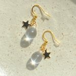 Handmade clear Czech glass teardrop & gold stainless star cute dangle earrings 🤍🌟 Photo 5