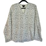 Willi Smith  100% linen blue paisley long sleeve blouse large Photo 7