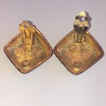 Vintage Gold Tone Shimmer Enamel Classic Retro Boho Clip On Earrings Photo 4