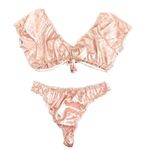 SheIn Crop Top and Cheeky Underwear Satin Lingerie Set in Pink, Size L Photo 1