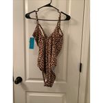 Aqua Green  Women's Twist-Front Swimsuit Leopard Print Size S 4/6 Photo 8