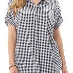 Woman Within Women’s 2X Black Gingham Short Sleeve Button Down Shirt Photo 0