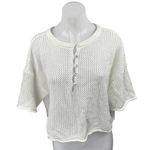 NEW Moon & Madison White Short Sleeve Henley Open Knit Sweater Crop Top Size XL Photo 0