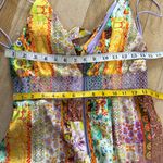 Alice + Olivia  deep V low back Karolina patchwork printed linen blend maxi dress Photo 4